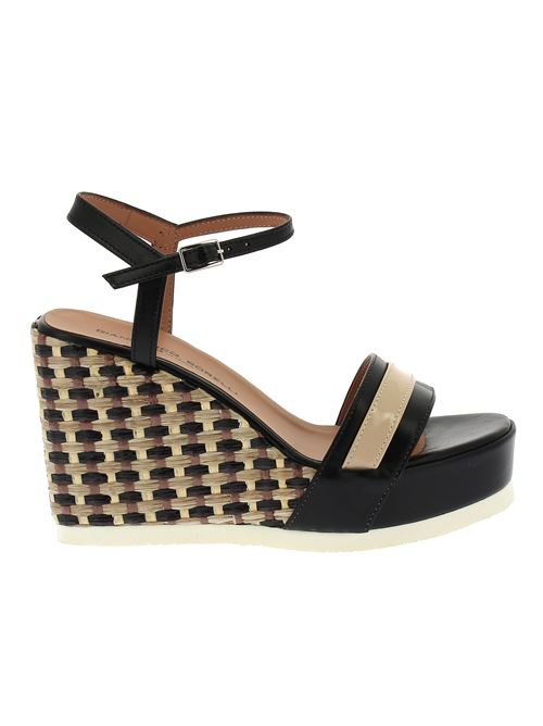 sandalo con zeppa da donna in pelle nera e beige GIANMARCO SORELLI | 2238X